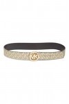 Michael Kors Women’s Twist Reversible Belt Gold MK Buckle , Silver/ Dark Brown, Large