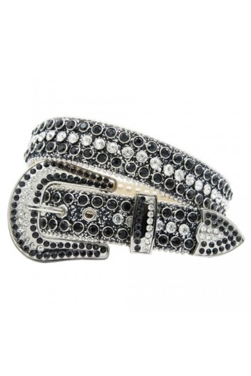 Pulcykp Ceinture unisexe punk strass mode western clouté cristal femme brillant rock rétro ceinture, Noir , 130cm - XL