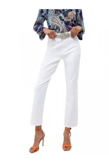 Liu Jo D Straight Fit Ceinture Strass, Blanc, Large