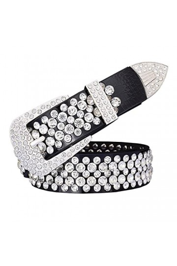 KUAIKUAI Bai Shi WU Mode véritable Cuir de Luxe Brillant Les Ceintures de Strass for Femmes Usure en Diamant Classique Ceintu