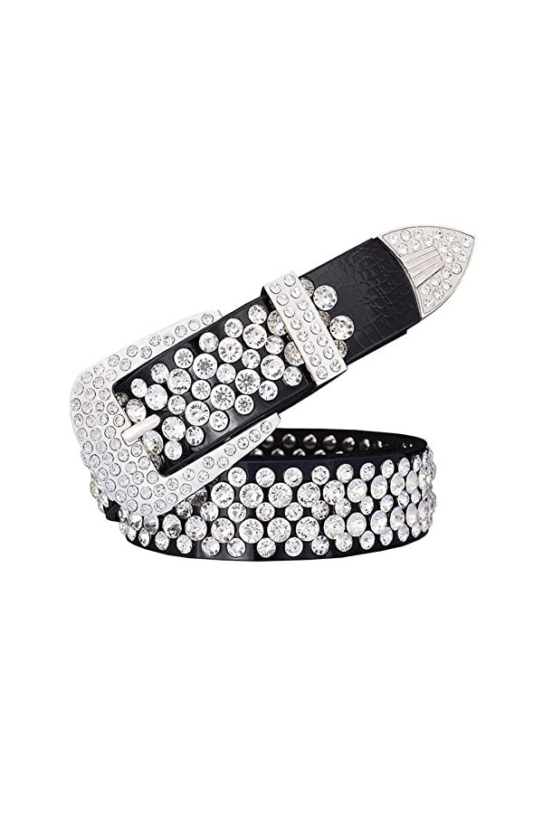 KUAIKUAI Bai Shi WU Mode véritable Cuir de Luxe Brillant Les Ceintures de Strass for Femmes Usure en Diamant Classique Ceintu