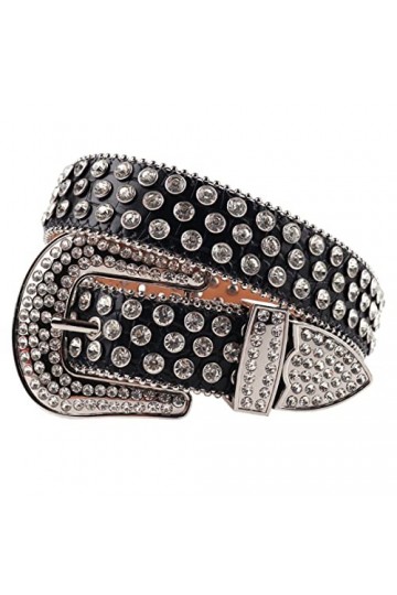 Ceinture en strass avec boucle ardillon pour femme Style occidental décontracté coloré incrusté de diamants, Noir et blanc., 