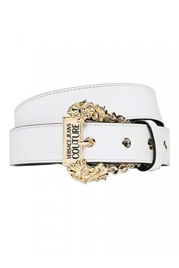 Versace JEANS COUTURE Ceinture blanche pour femme avec boucle baroque logo 90 , Blanc, 90 cm