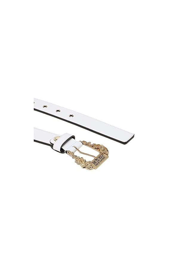Versace JEANS COUTURE Ceinture blanche pour femme avec boucle baroque logo 90 , Blanc, 90 cm