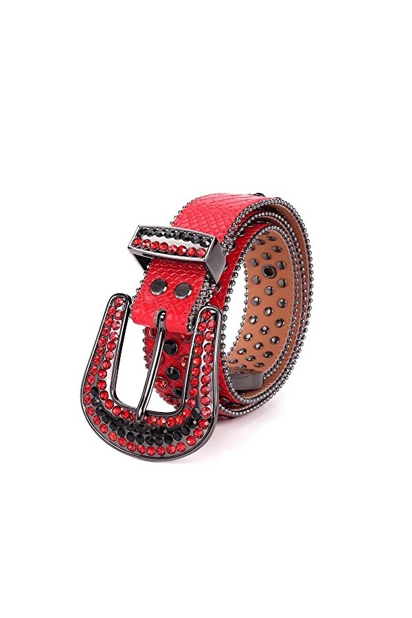 Femmes occidentales de paillettes de cuir dunité centrale de diamant de dames de ceinture de strass de dames avec la, Rouge 