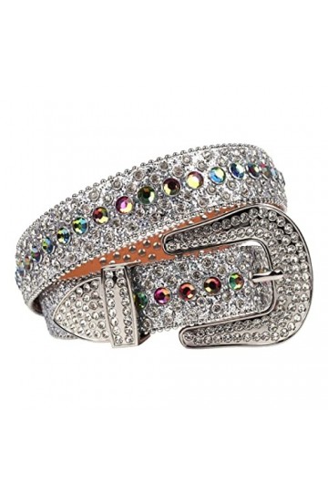 Sanykongy Western Cowgirl Cowboy strass ceinture Bling luxe sangle hommes femmes diamant clouté ceintures Colorful Silver 48 
