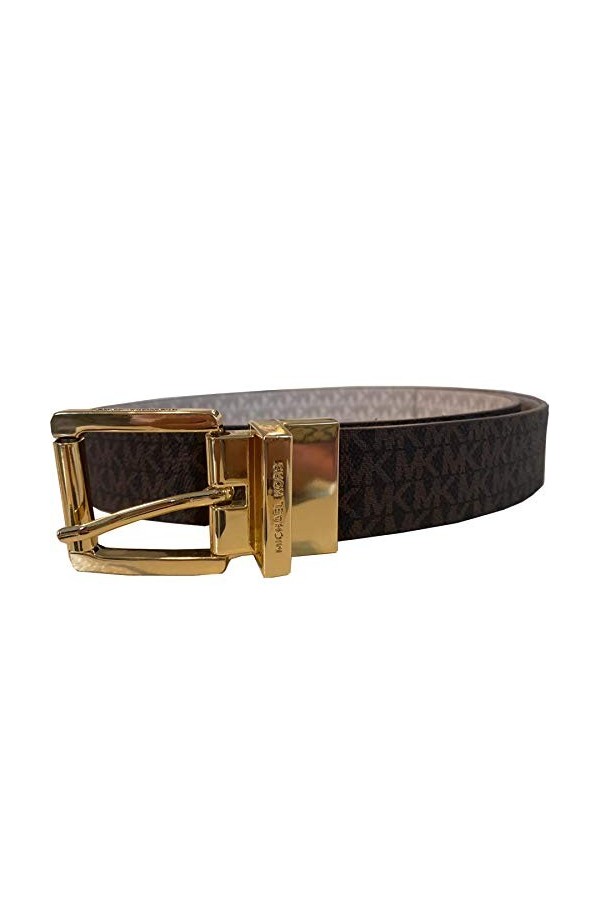 Michael Kors Womens Twist Reversible Gold Tone Buckle Vanilla /Brown Belt, Medium
