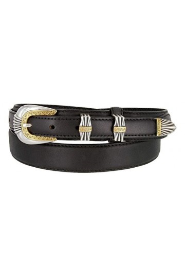 Avnet Ceinture Femme Western En Cuir Gras Véritable 30mm Boucle Or Et Argent, Marron 80