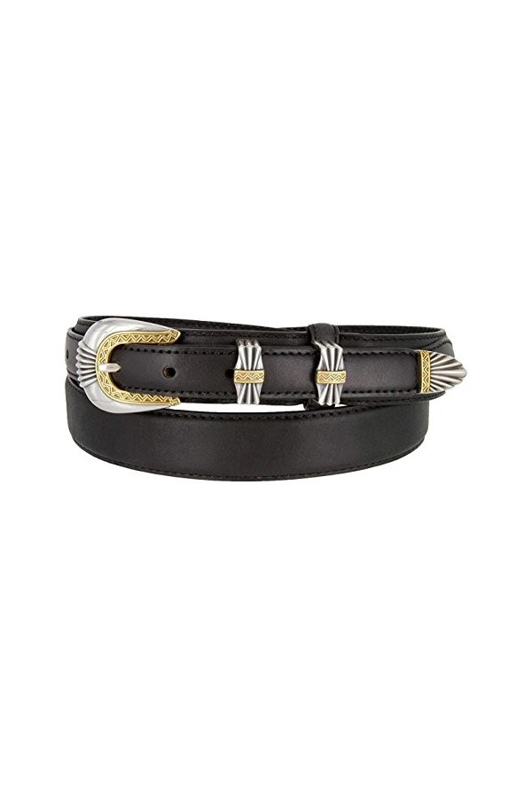 Avnet Ceinture Femme Western En Cuir Gras Véritable 30mm Boucle Or Et Argent, Marron 80
