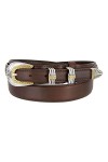 Avnet Ceinture Femme Western En Cuir Gras Véritable 30mm Boucle Or Et Argent, Marron 80