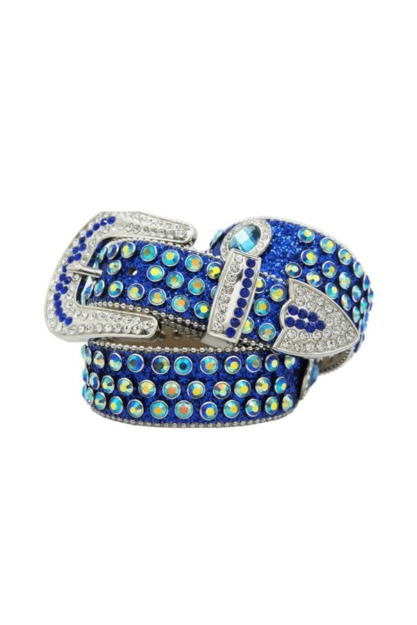 Pulcykp Jean Pantalon Mode Homme Strass Ceintures Designer Ceinture Cuir Vache Couche Peau Sangle, bleu, L-125cm