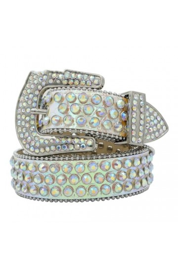 Pulcykp Ceinture unisexe en cuir avec strass, blanc, S-115cm