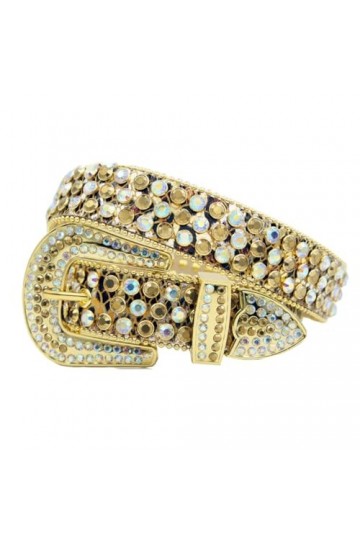 Pulcykp Ceinture unisexe en cuir avec strass pour homme, doré, 145cm - 4XL