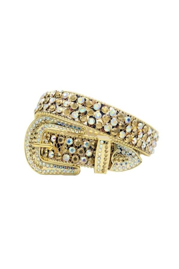 Pulcykp Ceinture unisexe en cuir avec strass pour homme, doré, 145cm - 4XL