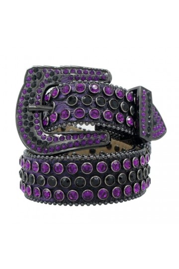 Pulcykp Boucle Jeans Ceinture Décorative Alliage Designer Strass Ceintures Pin Bracelet Cuir, violet, 115 cm