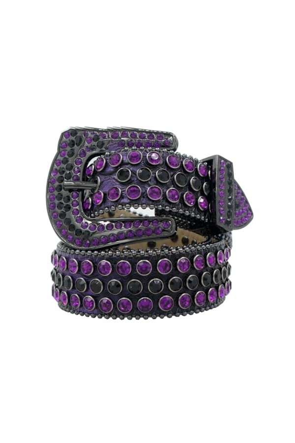 Pulcykp Boucle Jeans Ceinture Décorative Alliage Designer Strass Ceintures Pin Bracelet Cuir, violet, 115 cm