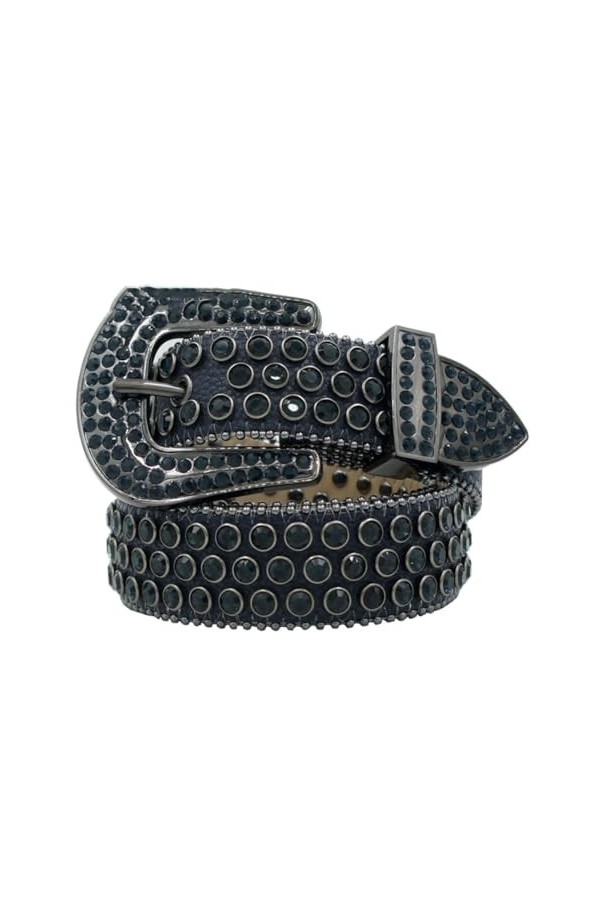 Ceinture à rivets en métal unisexe punk jeans ceintures casual bling rock avec boucle ardillon ceinture, Noir , 120 cm