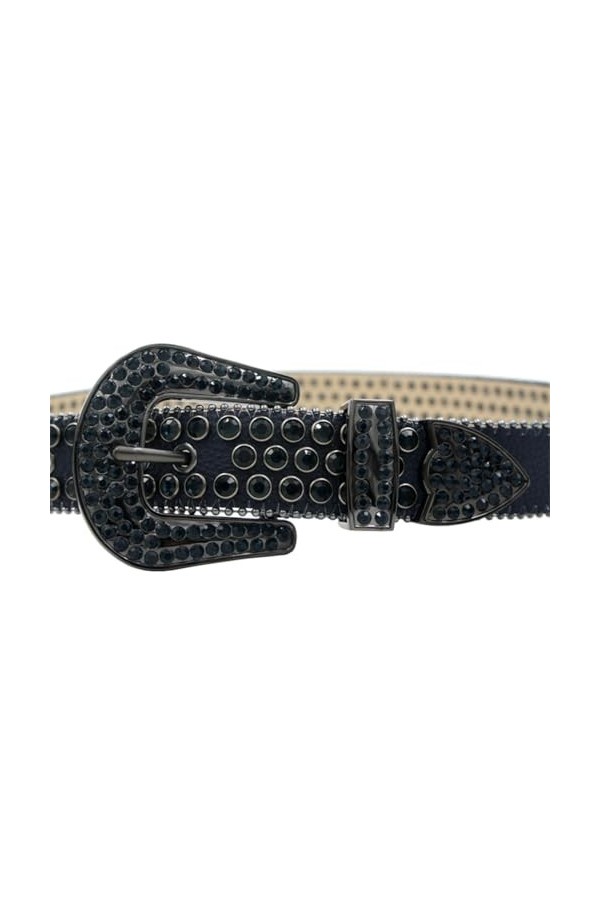 Ceinture à rivets en métal unisexe punk jeans ceintures casual bling rock avec boucle ardillon ceinture, Noir , 120 cm