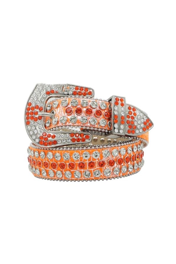 Pulcykp Ceinture unisexe en cuir brillant avec strass pour homme, 3, 115 cm