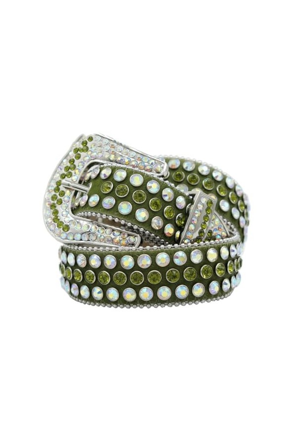 Pulcykp Ceinture punk en cuir avec strass pour robe jeans, Army En8, XS-110cm