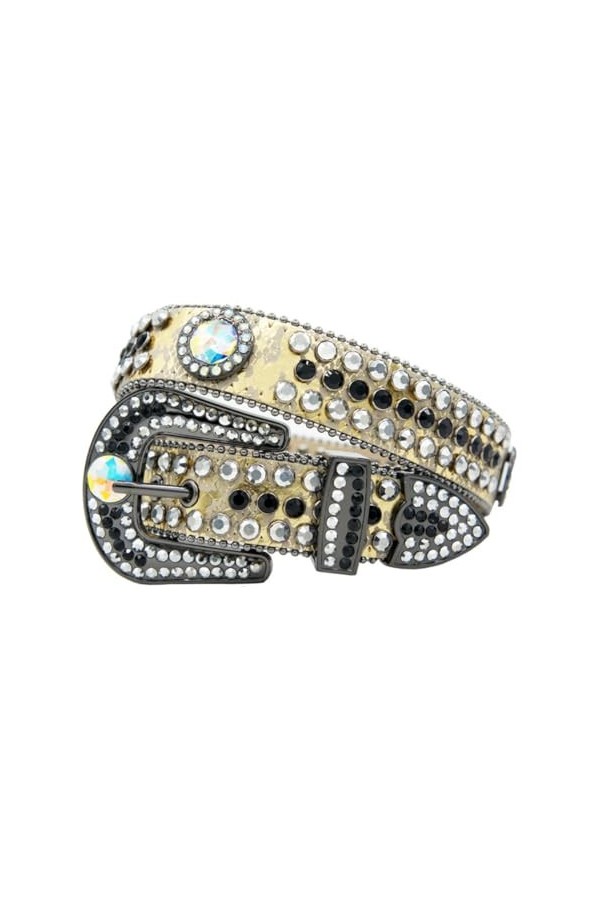 Pulcykp Ceinture de jeans tendance Bling Bling Designer Strass Ceinture en cuir, N°2, 130cm - XL