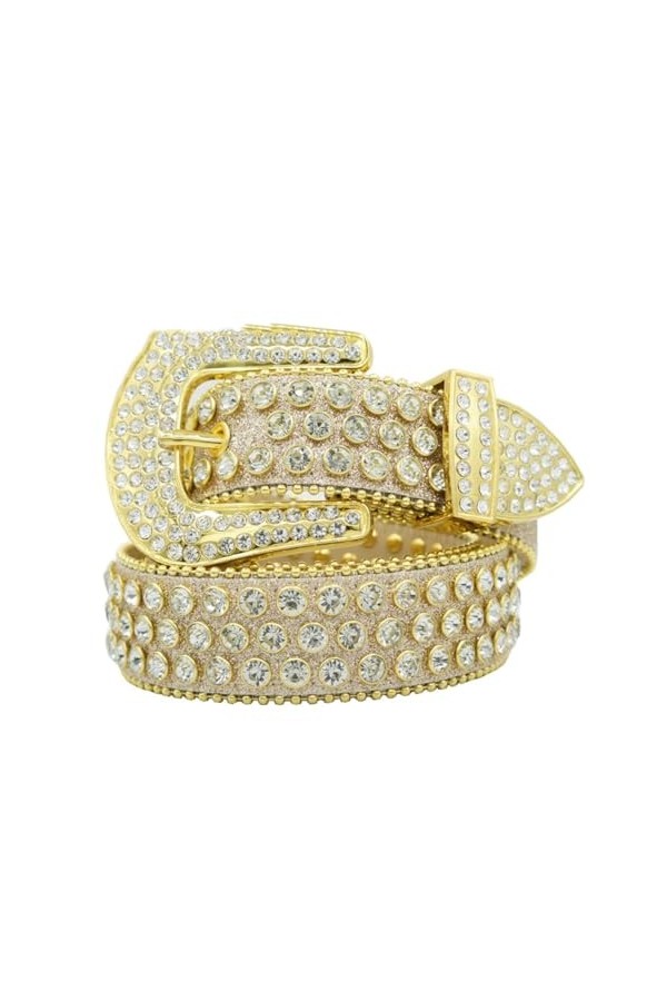 Pulcykp Western Bling Bling Fashion Streetwear Ceinture cloutée avec strass, doré, 110cm - XS