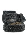 Boucle punk rock cloutée en cristal ceinture western avec rivets disco strass, Noir , S-115cm