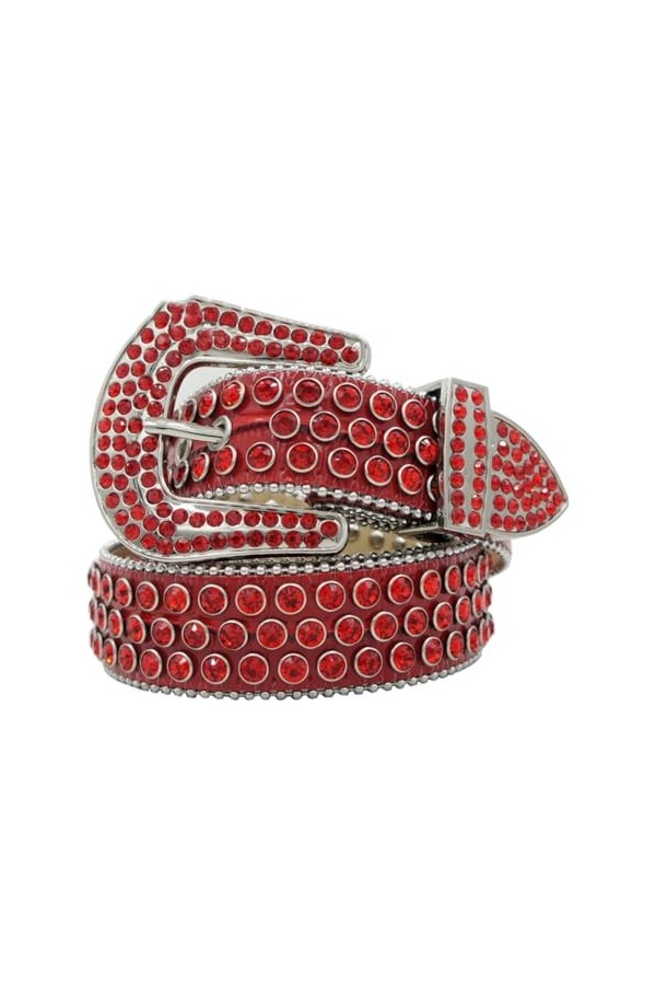 Boucle punk rock cloutée en cristal ceinture western avec rivets disco strass, Noir , S-115cm