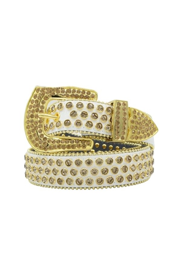 Pulcykp Ceinture occidentale en cuir avec strass cloutés pour femmes et hommes, N° 5, 110cm - XS