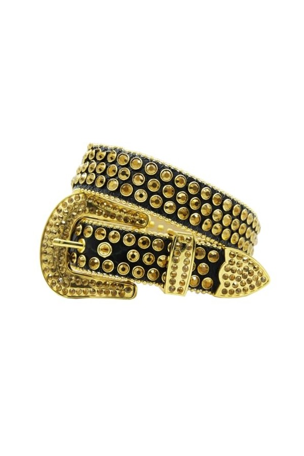 Punk Rock Strass Designer Sangle Western Cowboy Bling Cristal clouté Jeans Ceinture, 2, 2XL-135cm