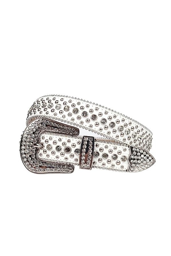 Ceinture en perles blanches pour femmes hommes strass ceinture boucle en cuir avec ceinture diamant femme jeans