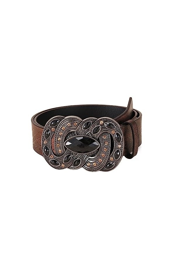 JJZXD Ceinture en PU Sexy de Style Ethnique imprimé de Perles de Bois polyvalentes rétro en Alliage à la Mode