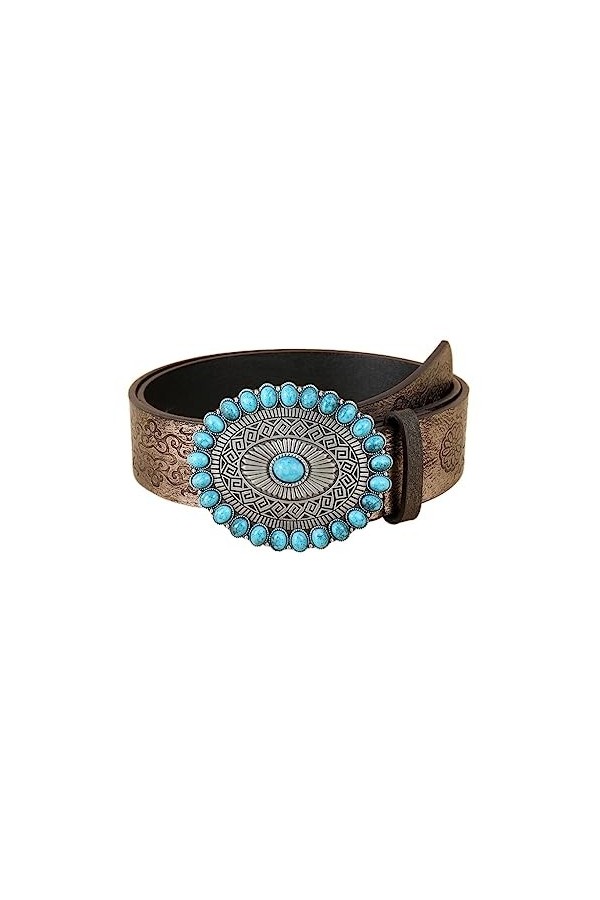 JJZXD Ceinture Femme Mode Et Rétro Polyvalent Turquoise Imprimé Ethnique Sexy PU Ceinture