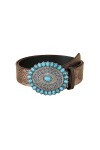 JJZXD Ceinture Femme Mode Et Rétro Polyvalent Turquoise Imprimé Ethnique Sexy PU Ceinture