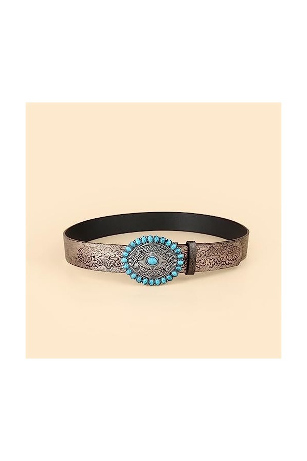 JJZXD Ceinture Femme Mode Et Rétro Polyvalent Turquoise Imprimé Ethnique Sexy PU Ceinture