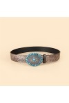 JJZXD Ceinture Femme Mode Et Rétro Polyvalent Turquoise Imprimé Ethnique Sexy PU Ceinture