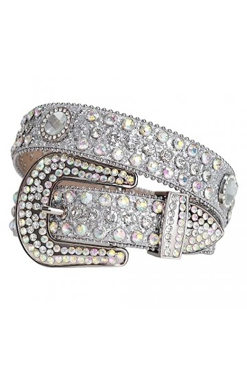 Ceintures en cuir synthétique avec strass pour femme - Style cowboy - Tendance et luxueux - Pour jeans, Argenté., 48 37-39inc