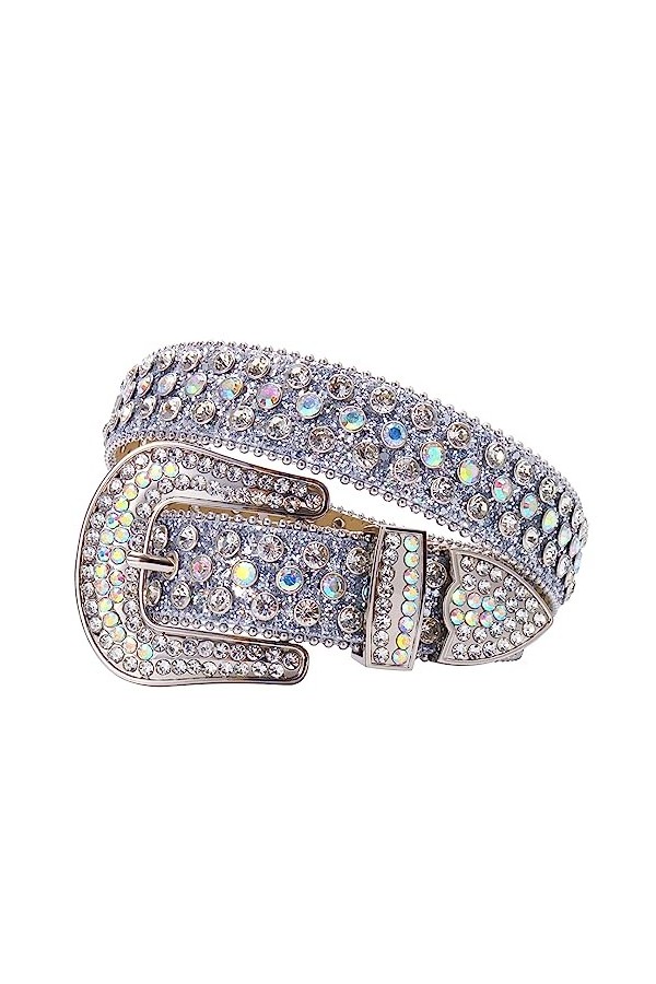 Ceintures en cuir synthétique avec strass pour femme - Style cowboy - Tendance et luxueux - Pour jeans, Argenté., 48 37-39inc