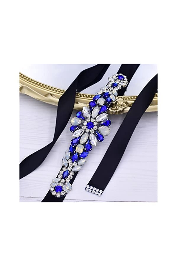 MJWDP Ceinture de Mariage Bleu Royal Strass Ceinture de mariée de mariée Formelle de la Mode Satin de mariée Ceinture de mari