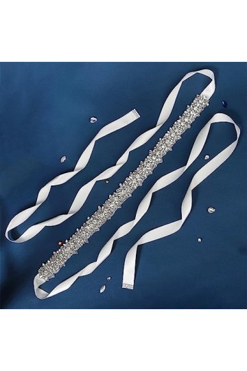 JJZXD Couleur Argent Cristal Ceinture de mariée Strass for Mariage Robe de soirée Femmes élégante fête Ceinture Demoiselle d