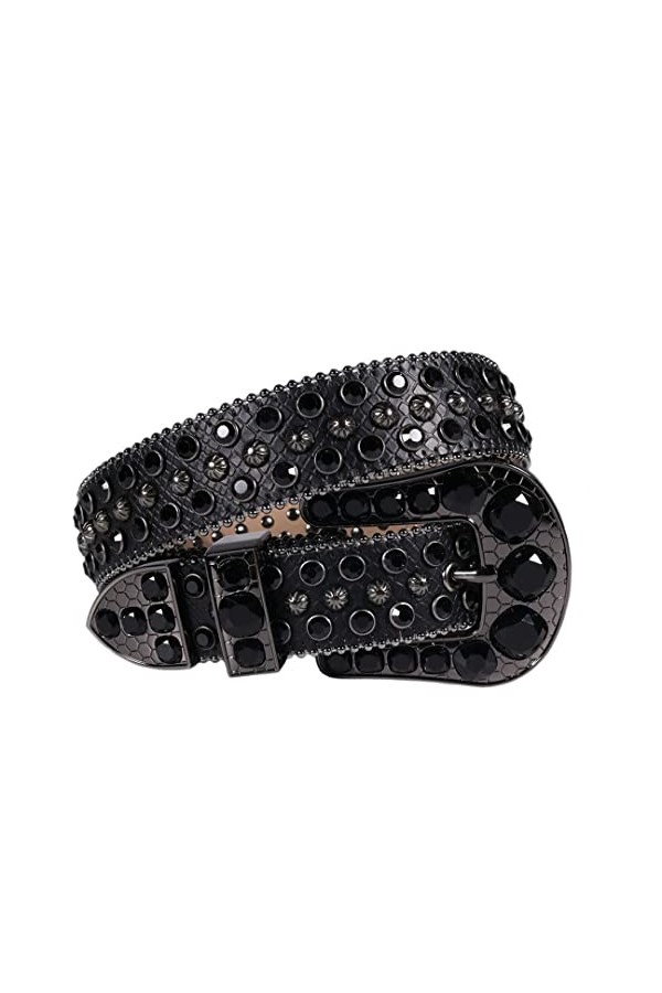 Ceinture en strass de luxe avec boucle en diamant pour homme et femme Noir