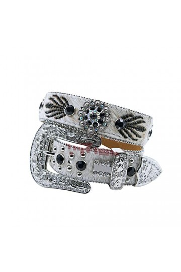 JIARY Ceinture pour Femme,Ceinture Décontractée en Cuir Strass Boucle Ardillon Mode Polyvalente Robe Ceinture,Blanc,115CM/45.