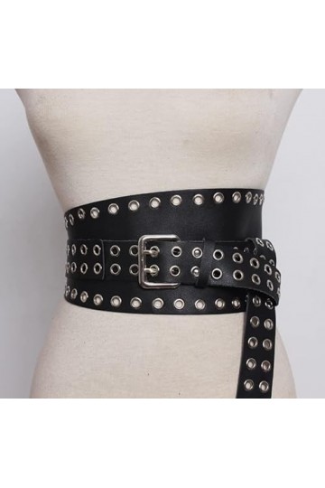 DLOETT Double Boucle à Aiguille Ceinture Japonaise Large Ceinture en Cuir PU Pull décoratif Robe Chemise Cravates nouées Doub