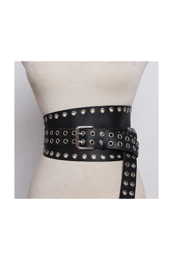 DLOETT Double Boucle à Aiguille Ceinture Japonaise Large Ceinture en Cuir PU Pull décoratif Robe Chemise Cravates nouées Doub