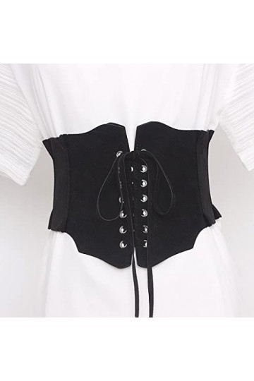 DLOETT Littéraire Rétro Clouté Bretelles Ceinture Femme Chemise Décorative Robes avec Ceinture Large Élastique Color : Svart