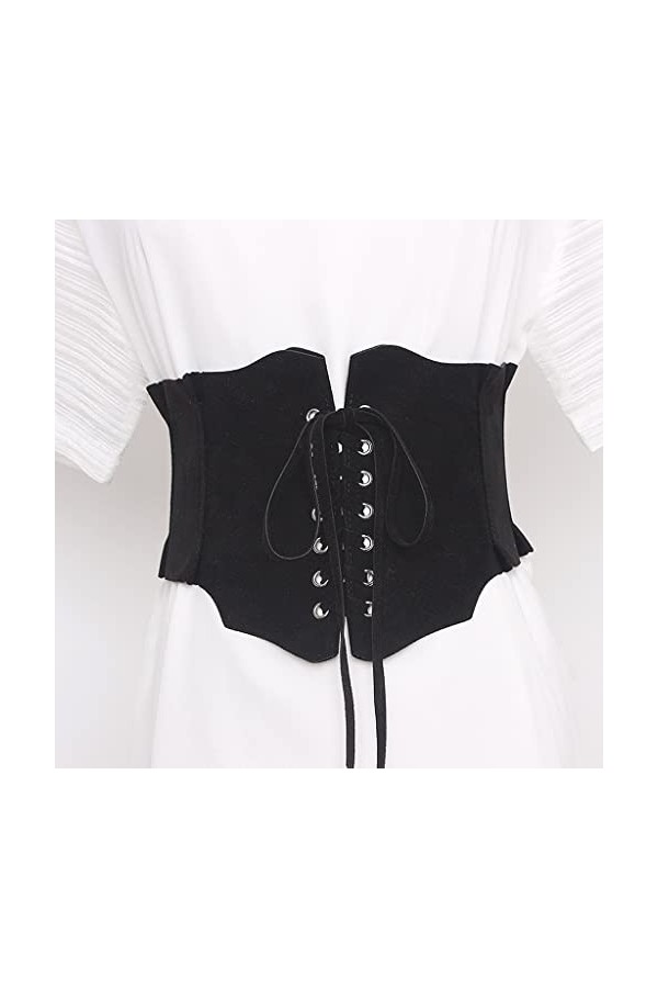 DLOETT Littéraire Rétro Clouté Bretelles Ceinture Femme Chemise Décorative Robes avec Ceinture Large Élastique Color : Svart