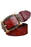 OSIAMO Mode large ceinture pour femme Vintage Floral boucle ardillon ceinture pour femme en cuir jean ceinture, marron grande