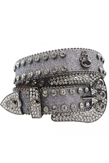 Fashion Strap Diamond Belt Western Crystal Clouté Ceinture Cowgirl Cowboy Strass Ceinture Pour Femmes Hommes, Crâne 14,105cm