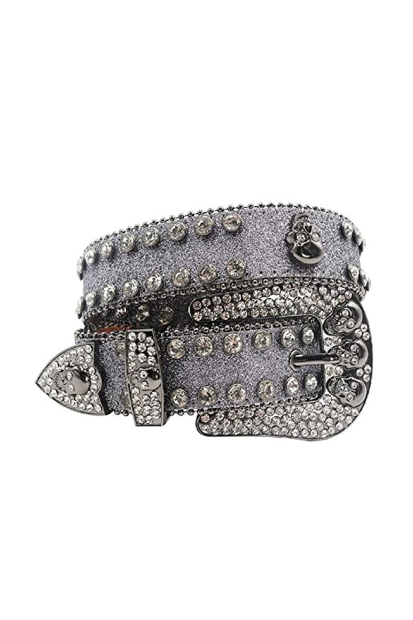 Fashion Strap Diamond Belt Western Crystal Clouté Ceinture Cowgirl Cowboy Strass Ceinture Pour Femmes Hommes, Crâne 14,105cm