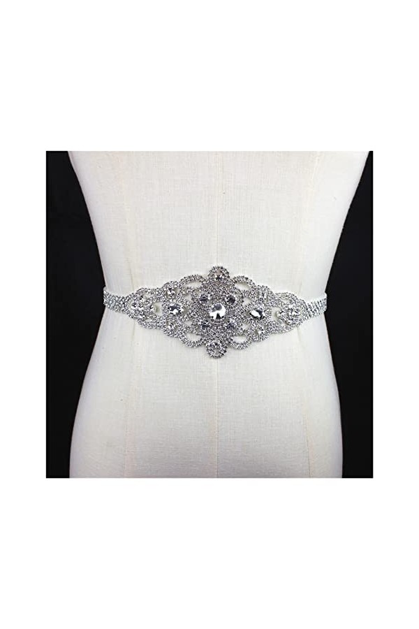 Large Ceinture élastique, Ceinture de mariée en Argent Faite à la Main avec Strass pour Les Robes de soirée, décoration de Ma